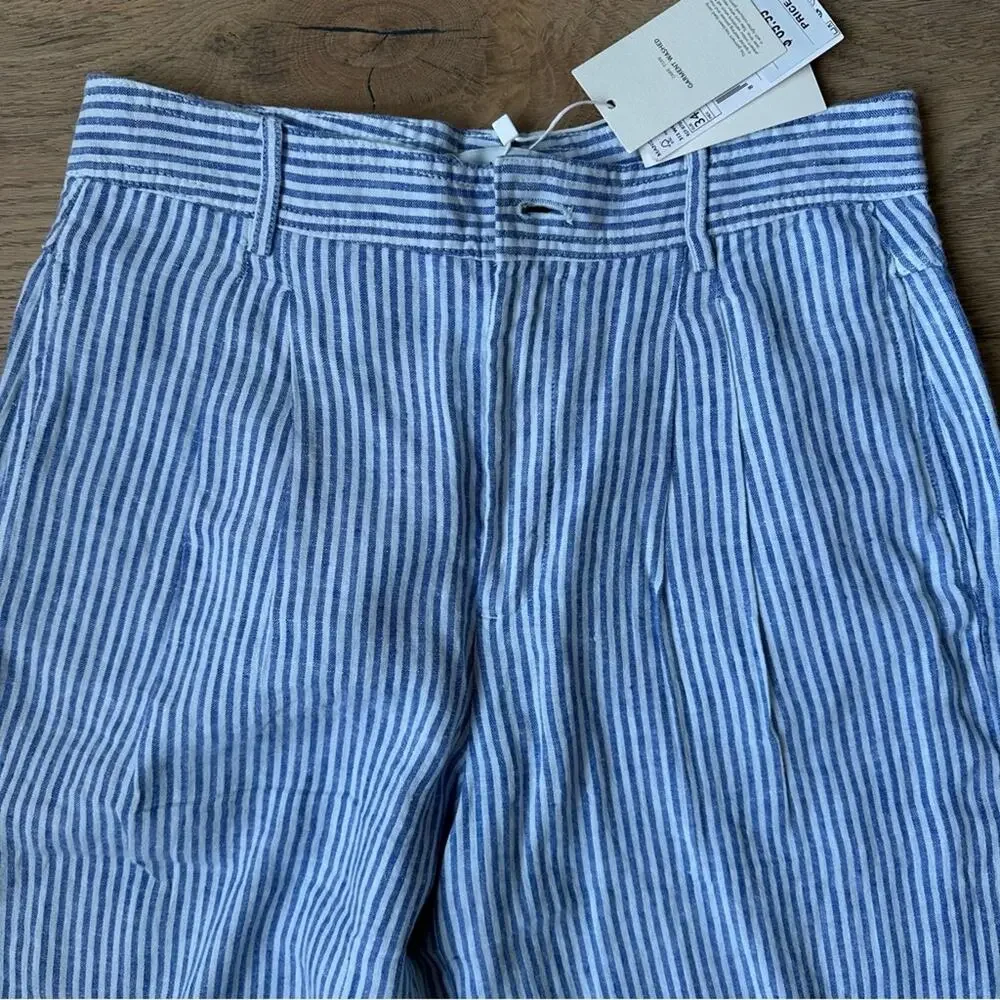 NWT Mango Striped Linen Blend Trousers Blue and White 2